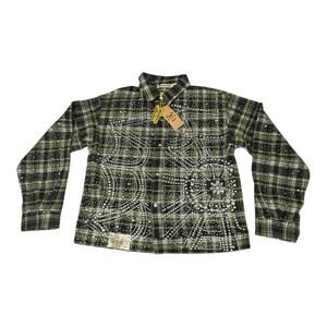 NWT Watson Studio Spider Web Crystal 2XL Green Flannel Shirt Funky Groovy Art